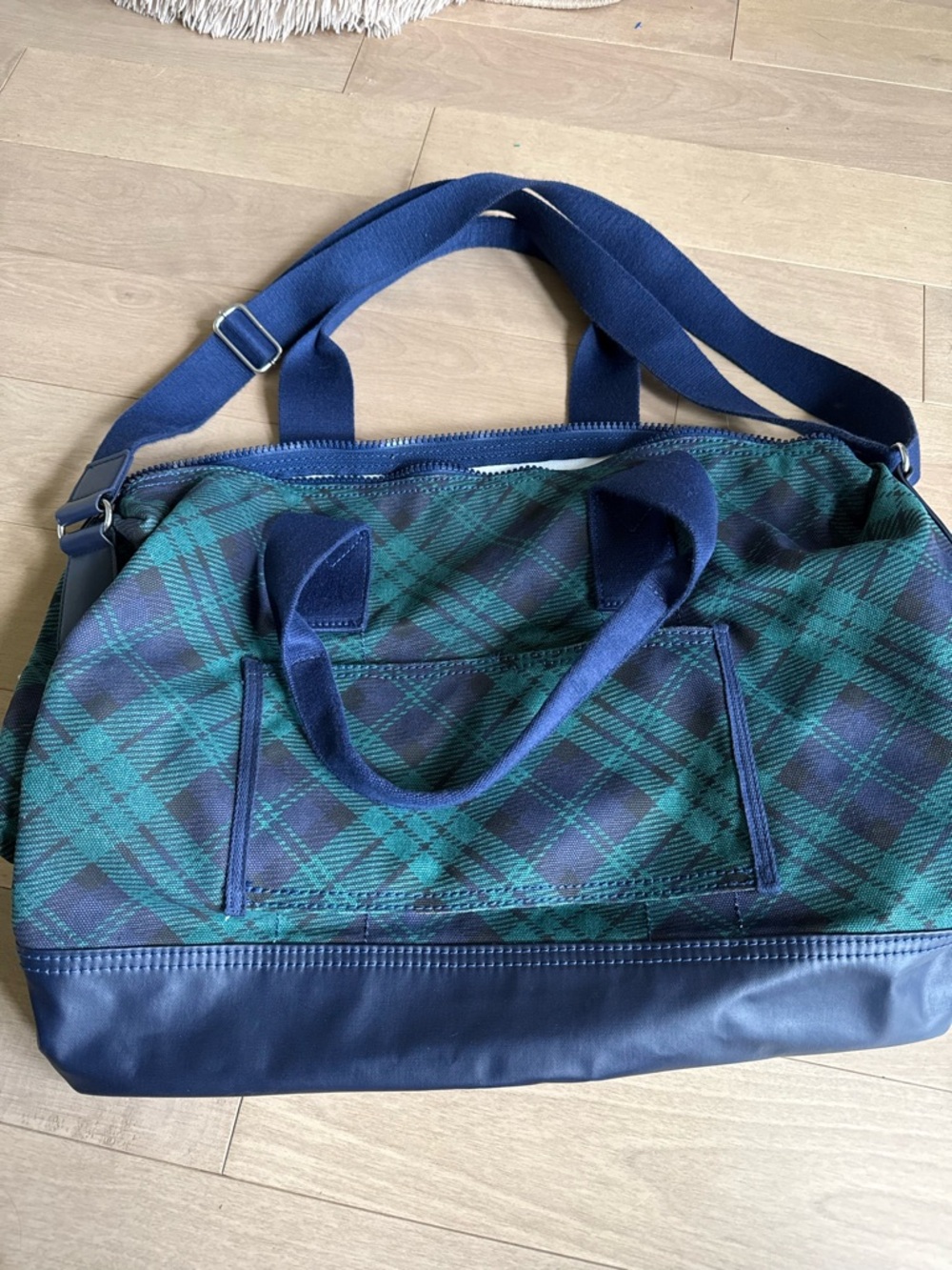 Lands' End Navy and Green Plaid Duffel